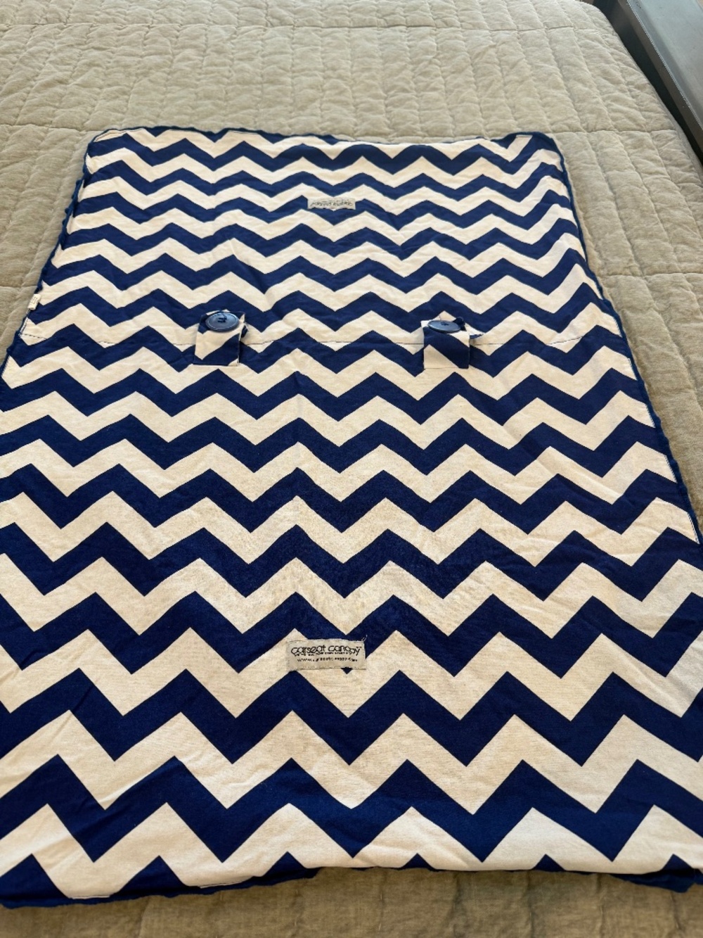 Car Seat Canopy Geometric Blue White Minky Carseat Cover Chunky Buttons Baby Sun
